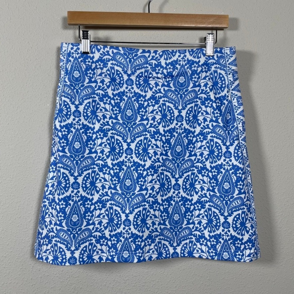 Gretchen Scott Golf Skort Womens M Blue Paisley Damask Preppy Activewear